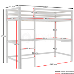 Sydney High Bunk With Desk - White