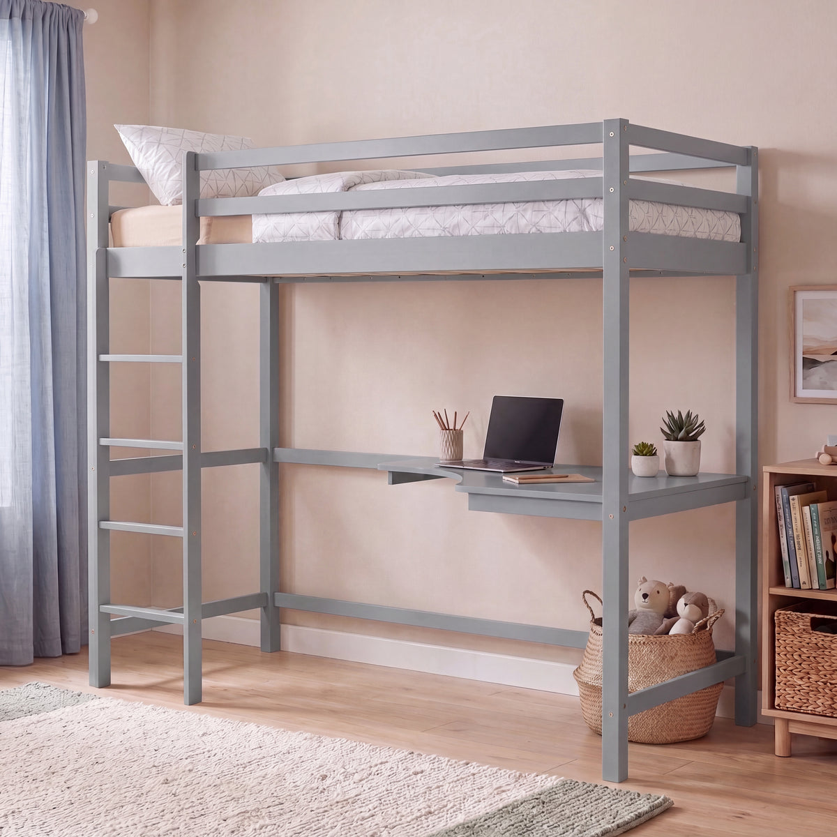Sydney High Bunk Bed With Desk - Grey