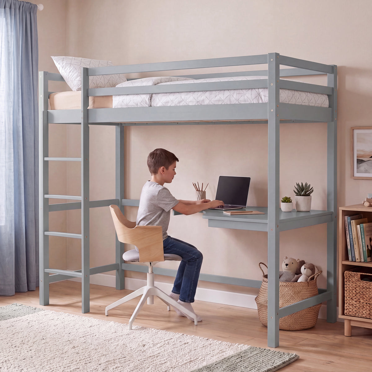 Sydney High Bunk Bed With Desk - Grey