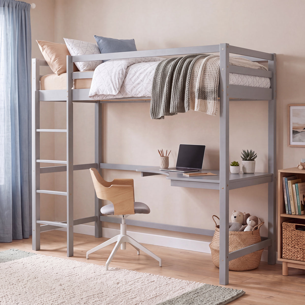 Sydney High Bunk Bed With Desk - Grey