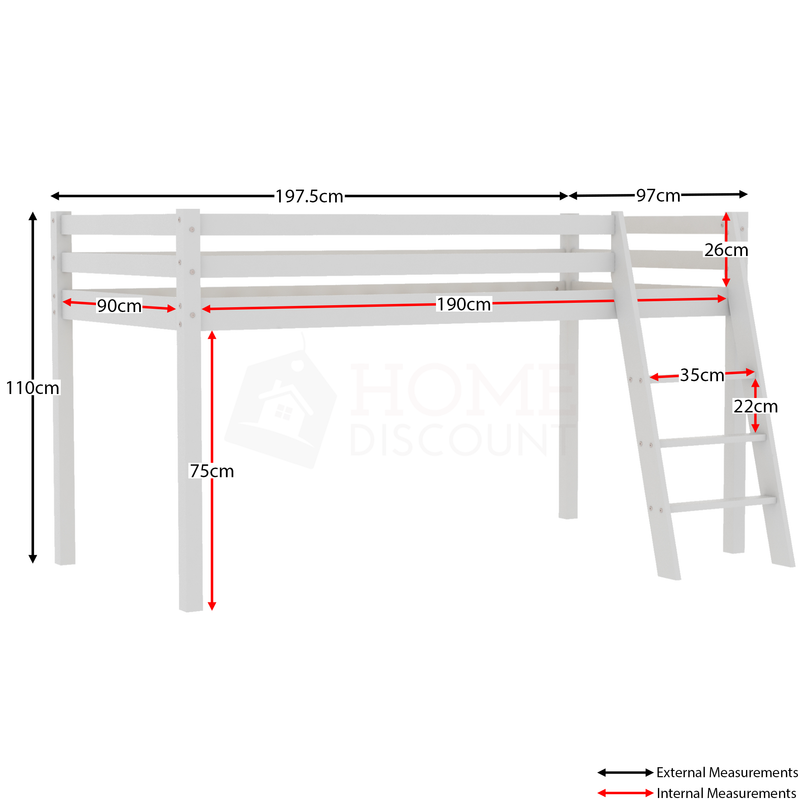 Sydney High Bunk Bed - White