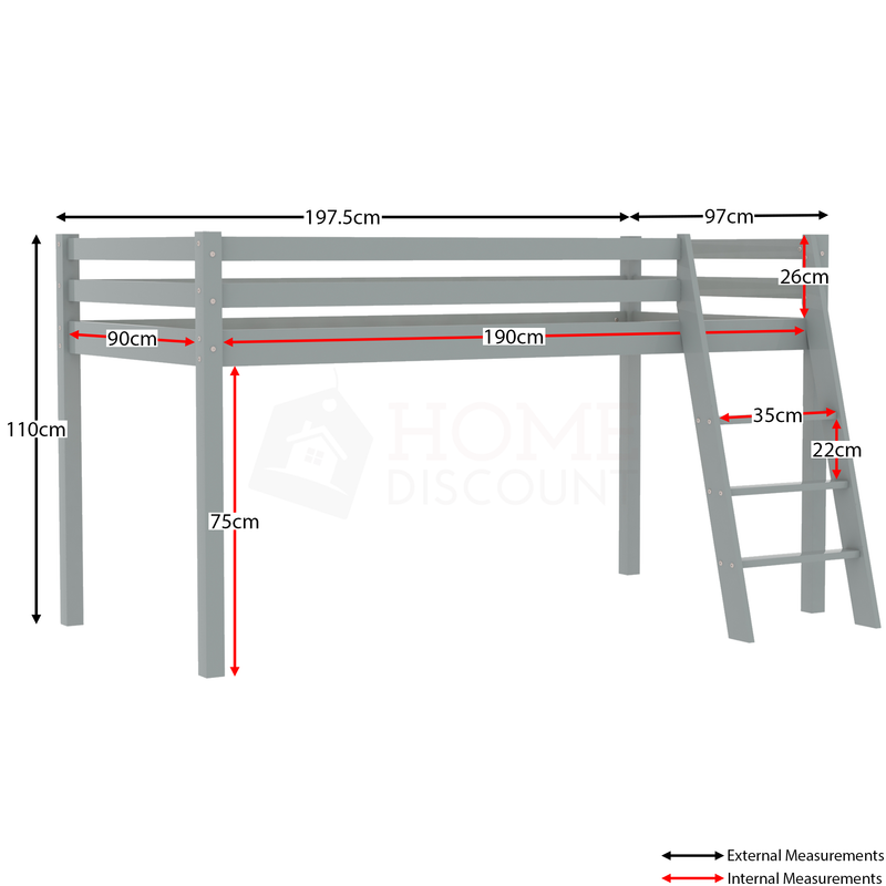 Sydney High Bunk Single - Grey