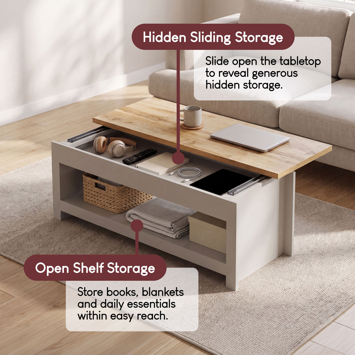 Arlington Sliding Top Coffee Table - Grey