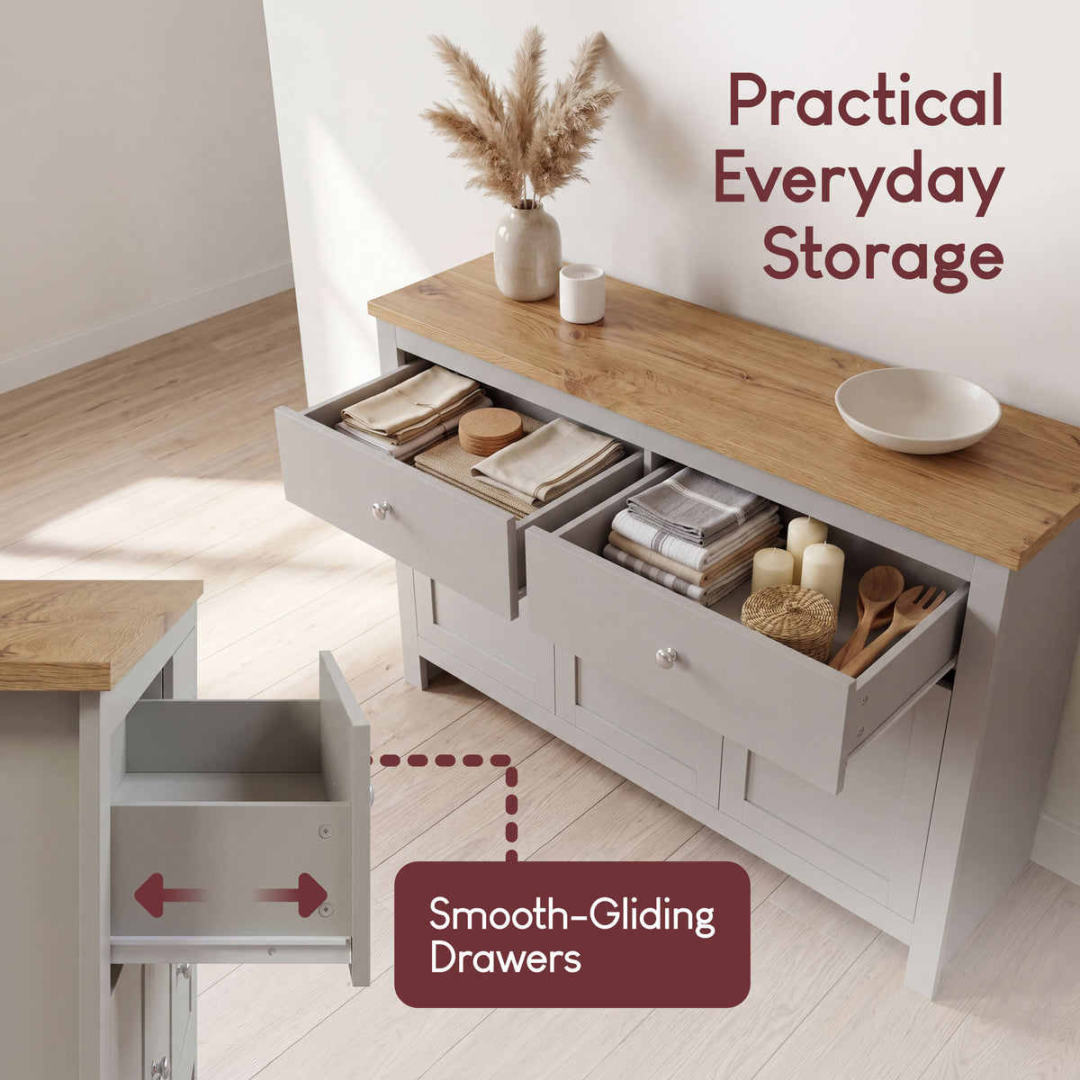 Arlington 2-Drawer 3-Door Sideboard - Grey