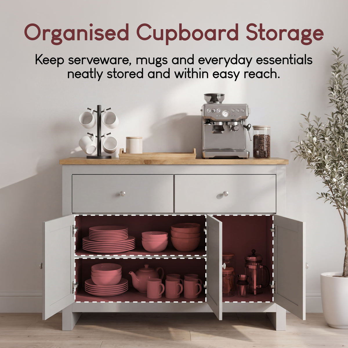 Arlington 2-Drawer 3-Door Sideboard - Grey