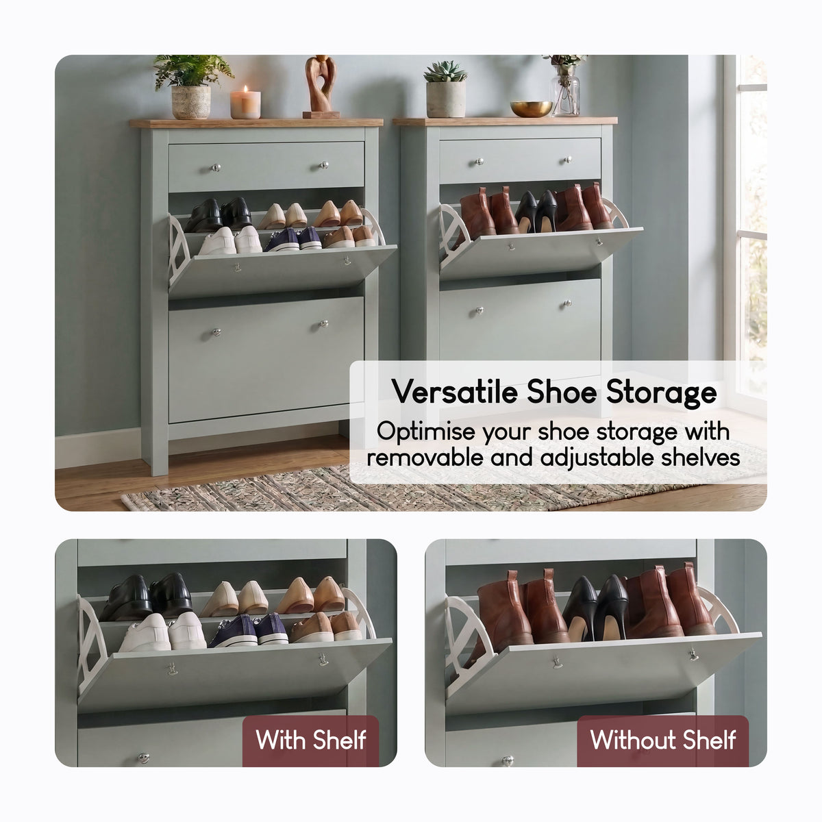 Arlington 2-Doors 1-Drawer Shoe Cabinet, Grey