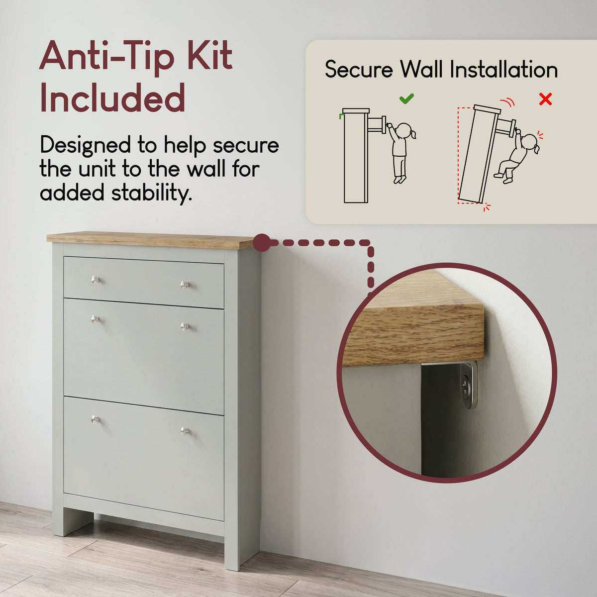 Arlington 2-Doors 1-Drawer Shoe Cabinet, Grey