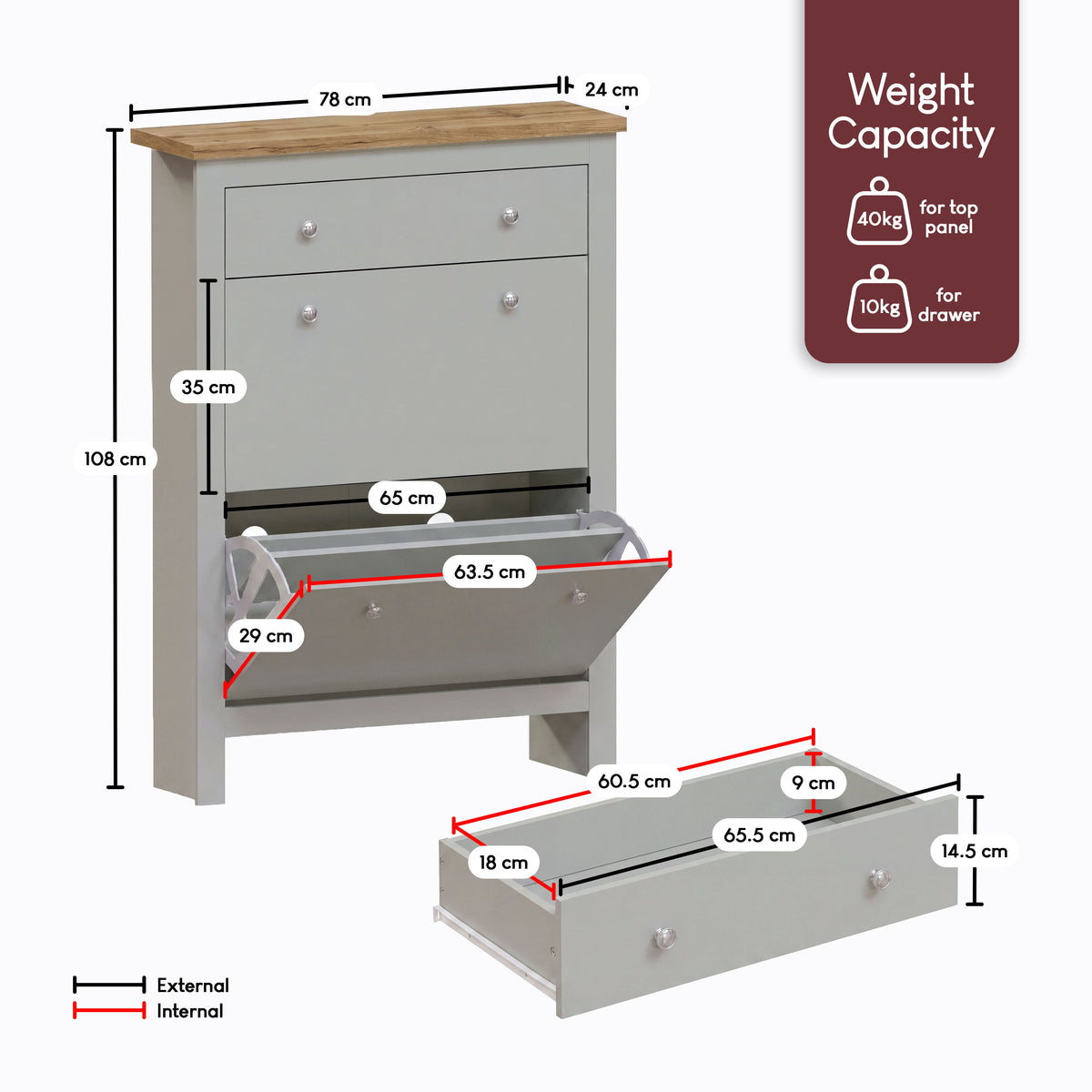 Arlington 2-Doors 1-Drawer Shoe Cabinet, Grey
