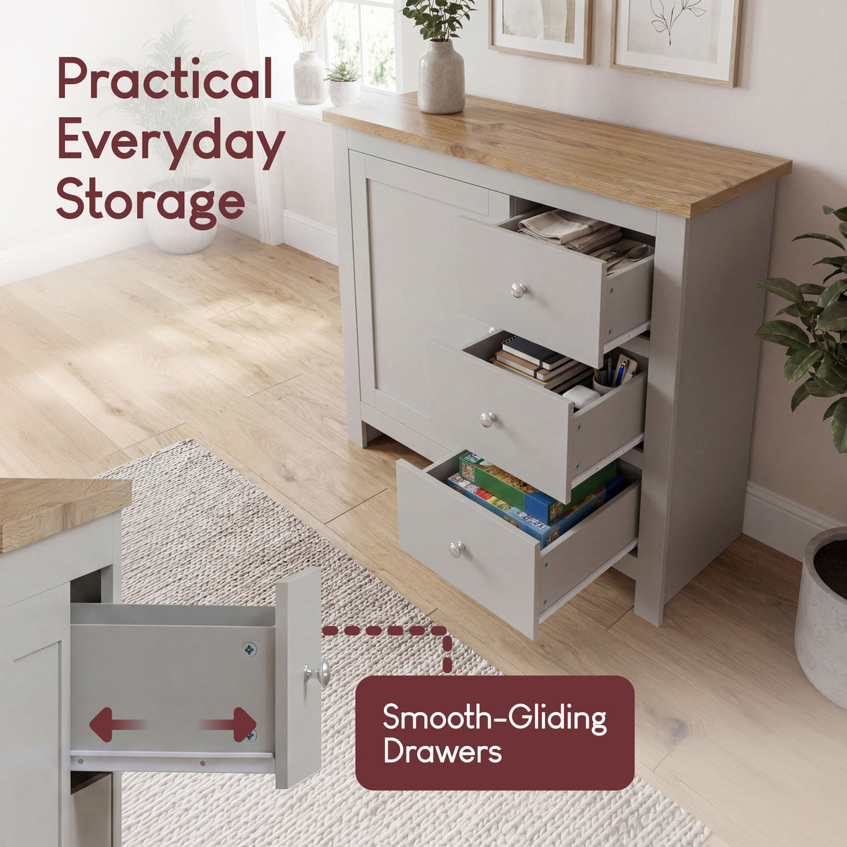 Arlington 3-Drawer 1-Door Sideboard - Grey