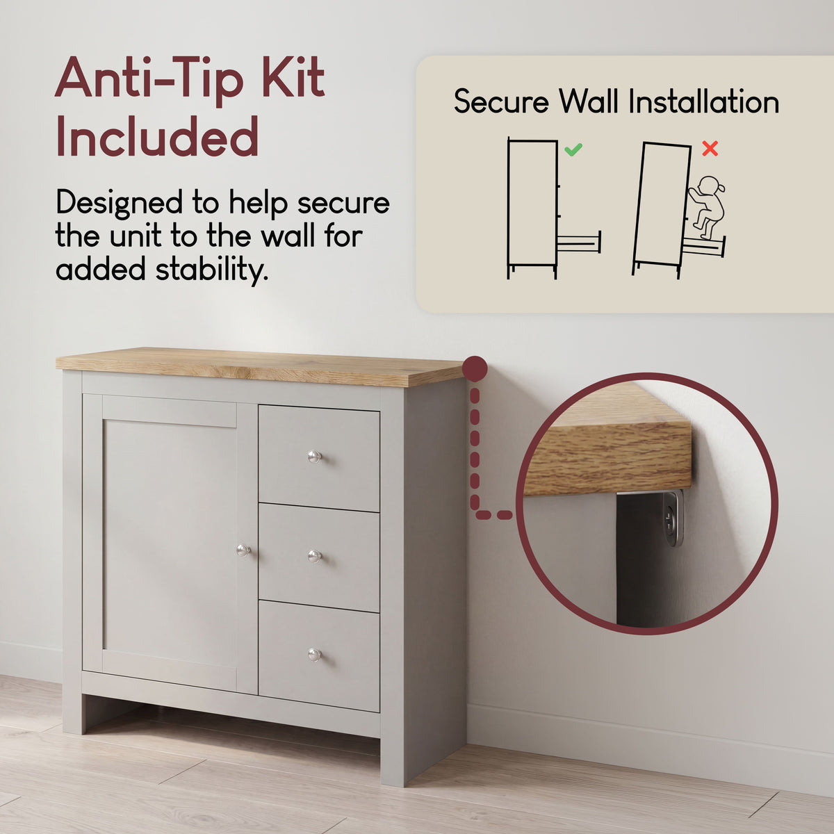Arlington 3-Drawer 1-Door Sideboard - Grey
