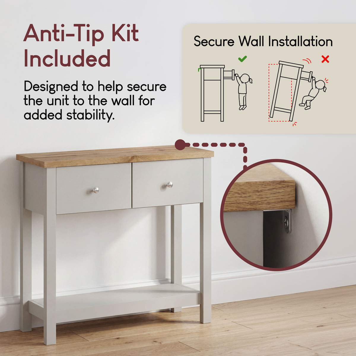 Arlington 2-Drawer Console Table - Grey