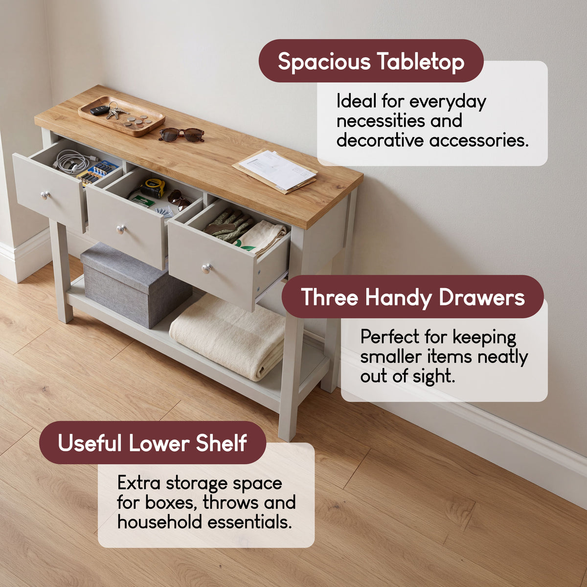 Arlington 3-Drawer Console Table - Grey