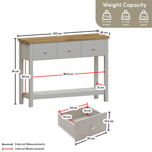 Arlington 3-Drawer Console Table - Grey