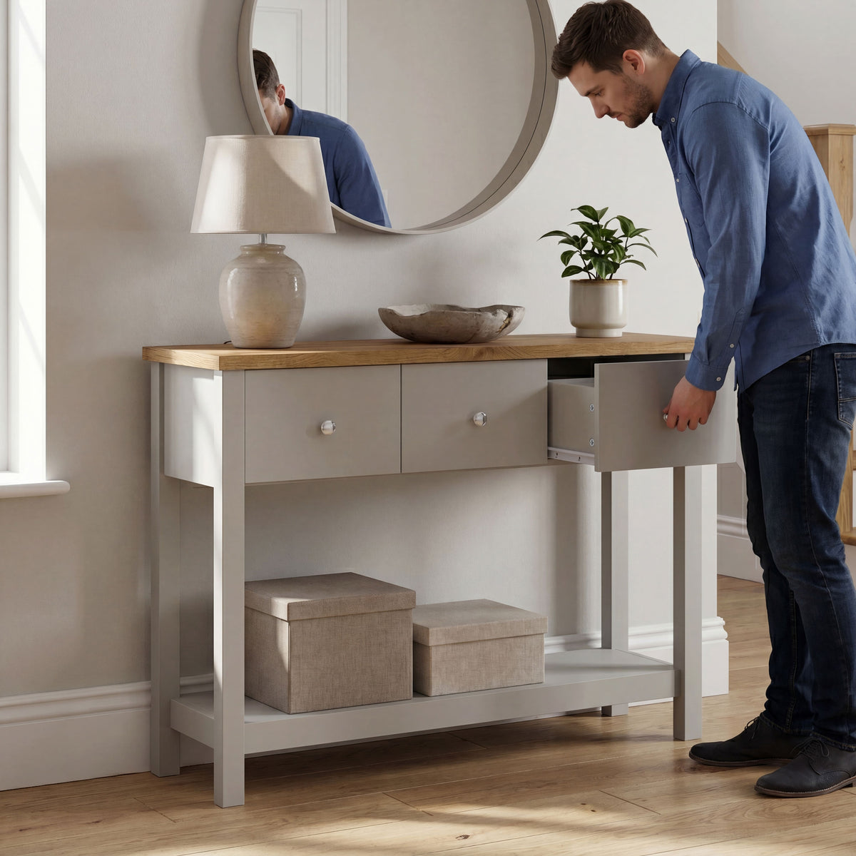 Arlington 3-Drawer Console Table - Grey