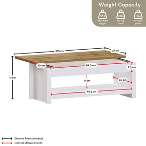 Arlington Sliding Top Coffee Table - White