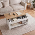 Arlington Sliding Top Coffee Table in White – Living Room Storage Table
