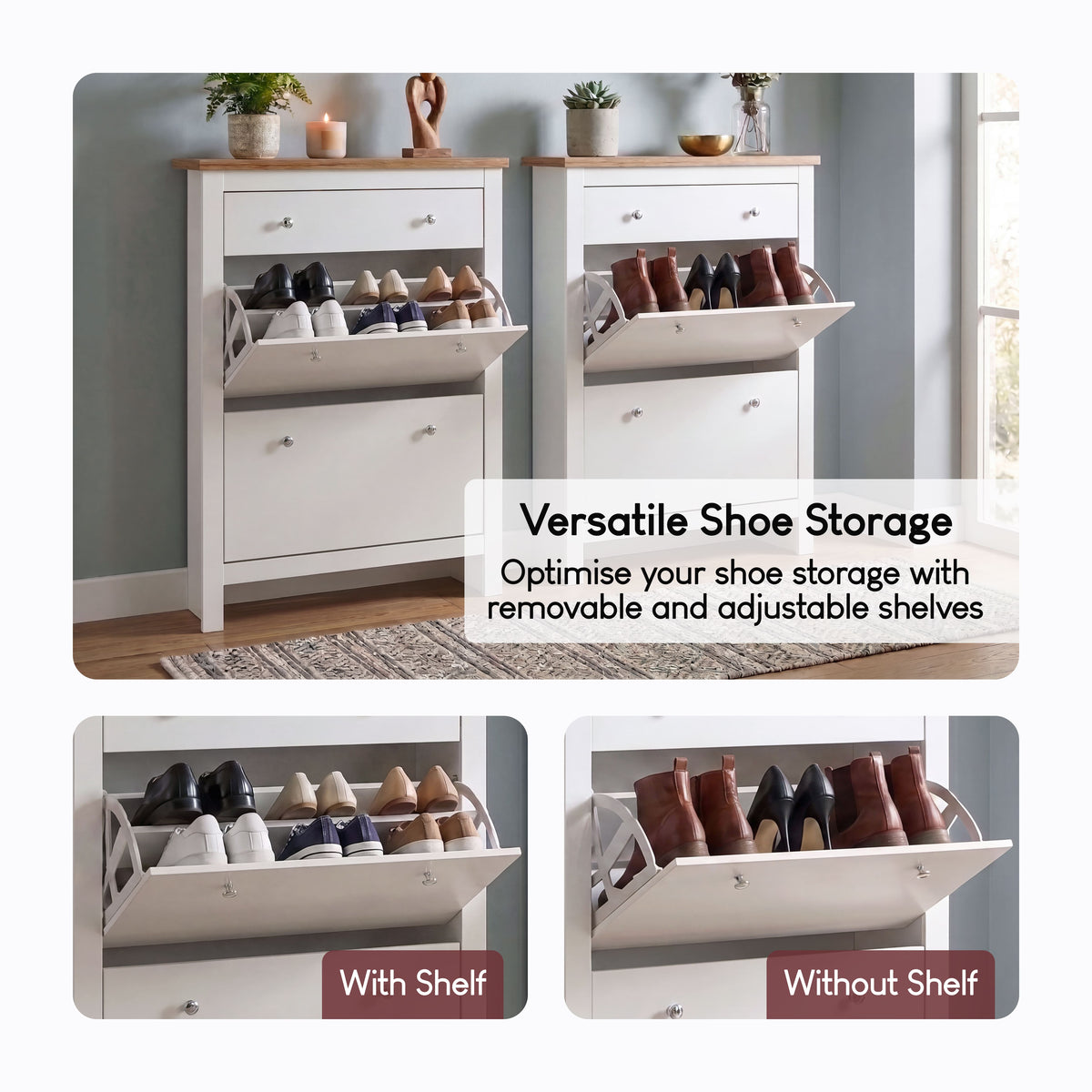 Arlington 2-Doors 1-Drawer Shoe Cabinet, White