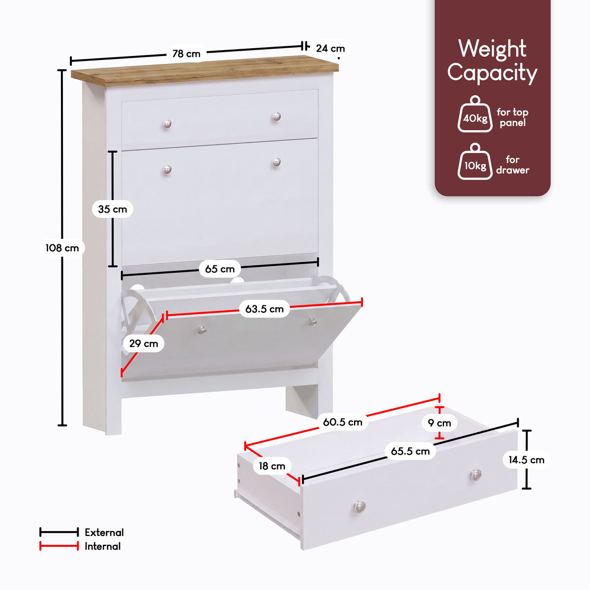 Arlington 2-Doors 1-Drawer Shoe Cabinet, White
