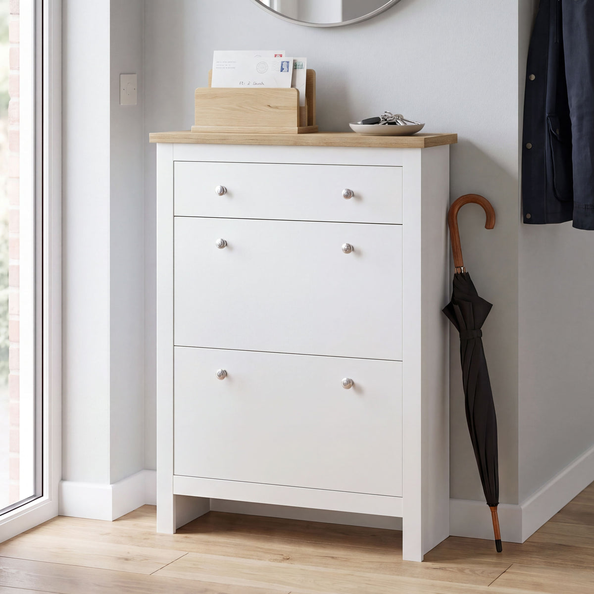 Arlington 2-Doors 1-Drawer Shoe Cabinet, White