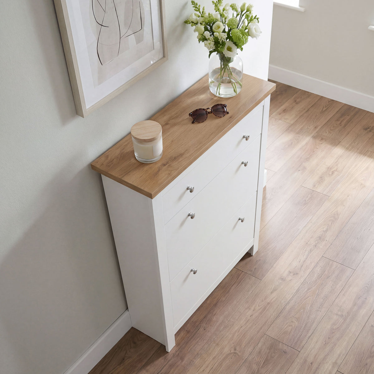 Arlington 2-Doors 1-Drawer Shoe Cabinet, White
