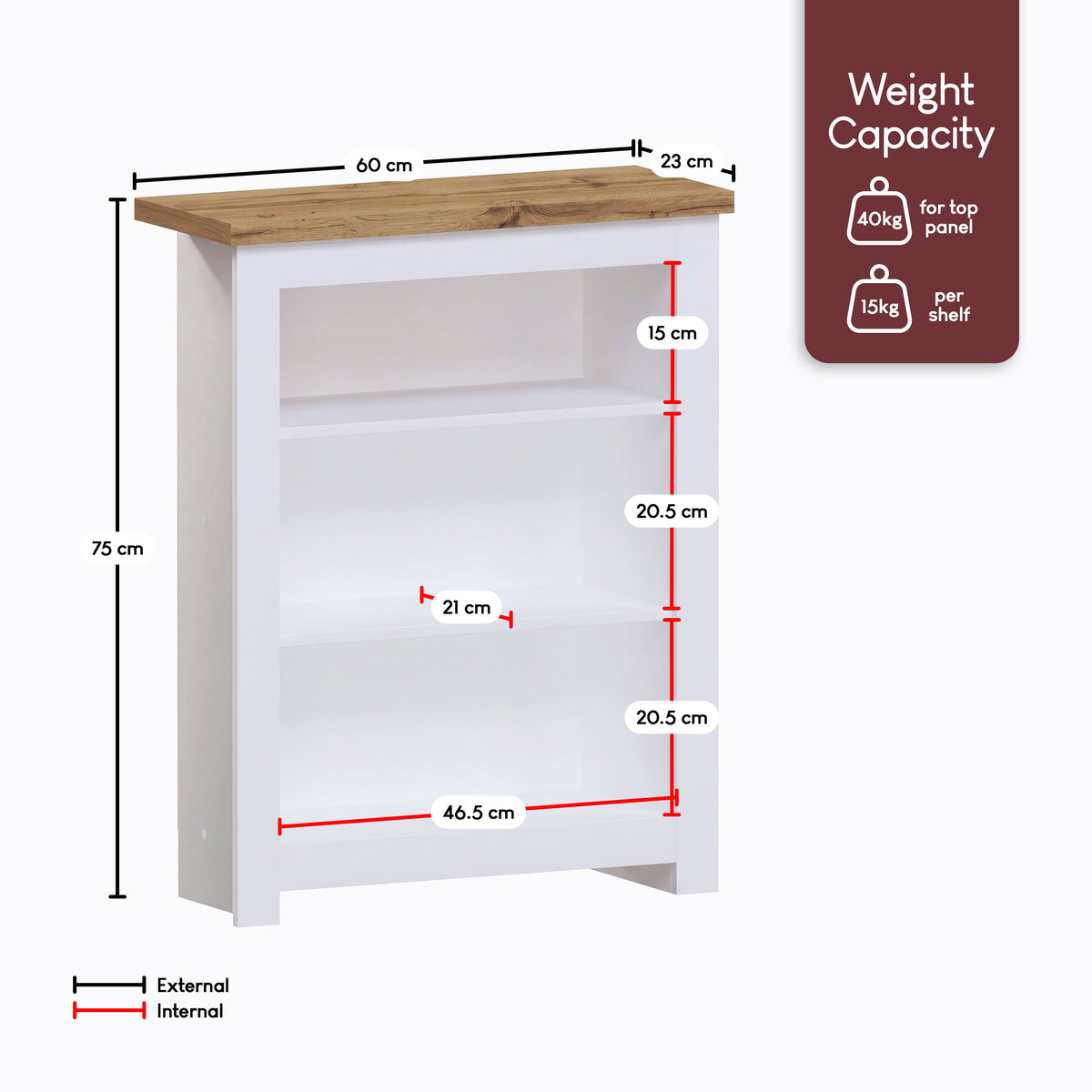 Arlington 3-Tier Bookcase - White
