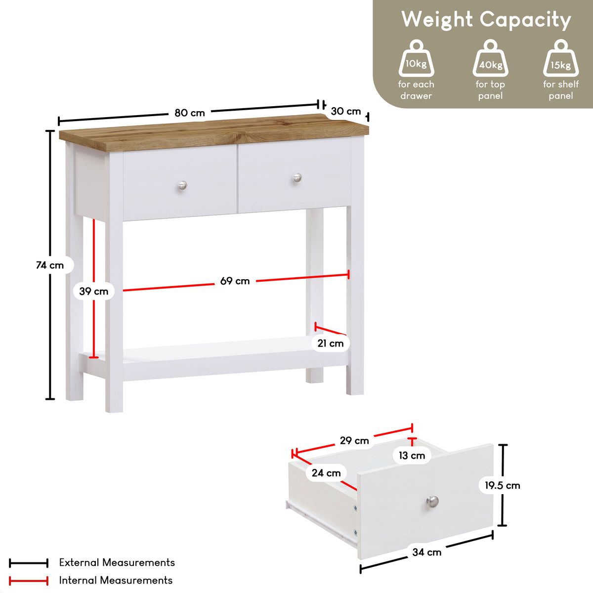 Arlington 2-Drawer Console Table - White
