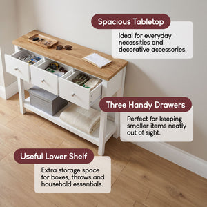Arlington 3-Drawer Console Table - White