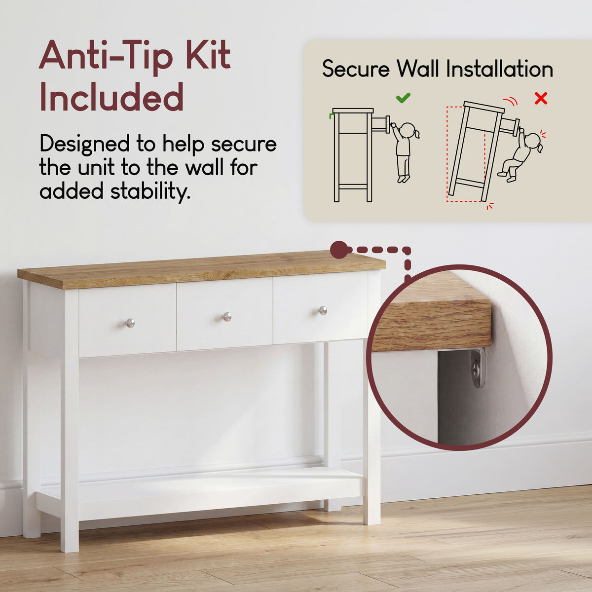Arlington 3-Drawer Console Table - White