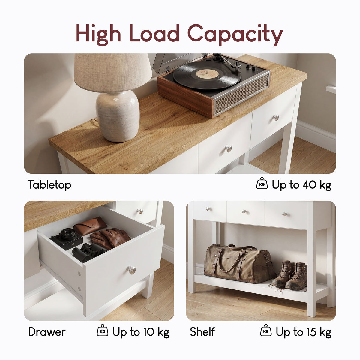 Arlington 3-Drawer Console Table - White