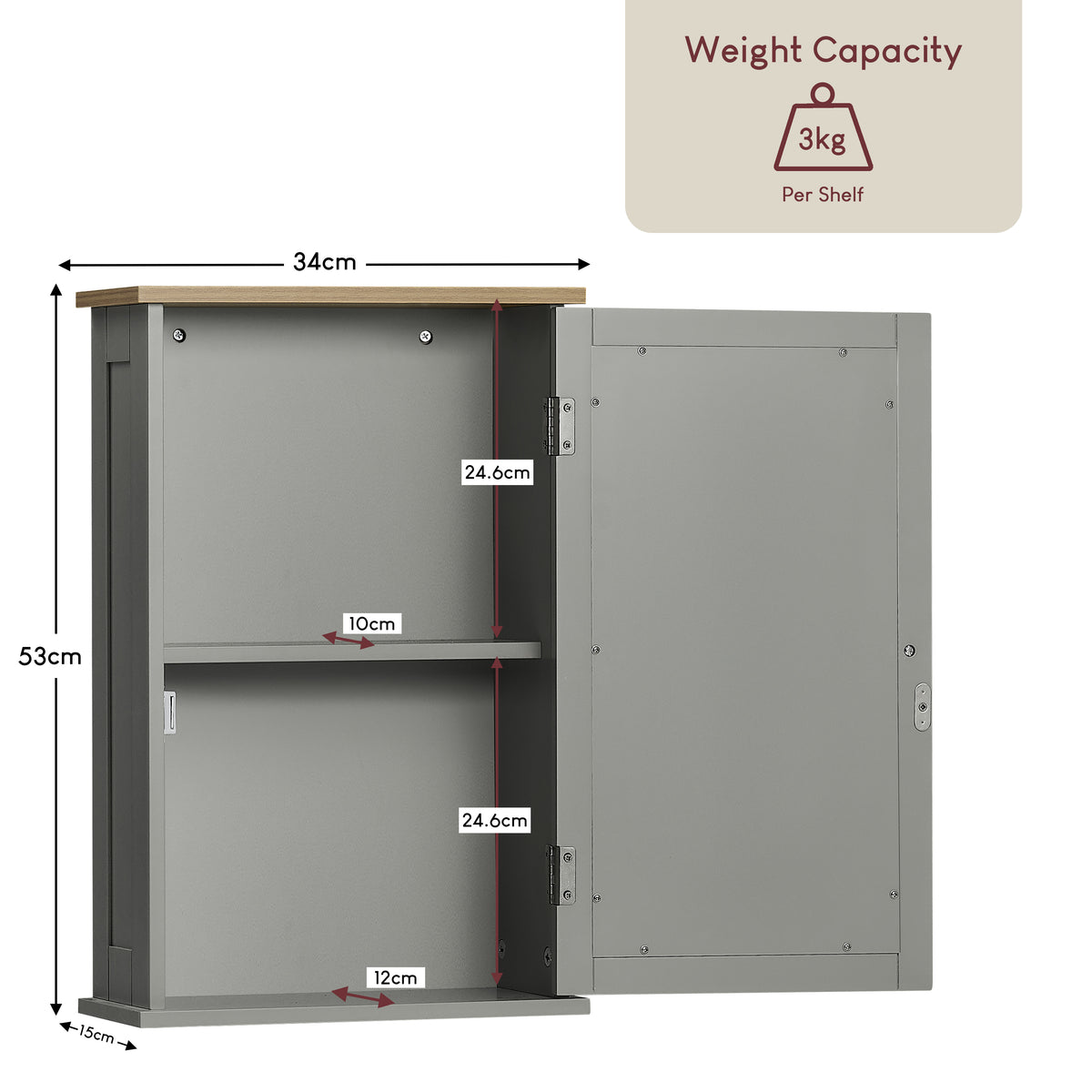 Priano 1-Door Mirrored Wall Cabinet, Grey & Oak
