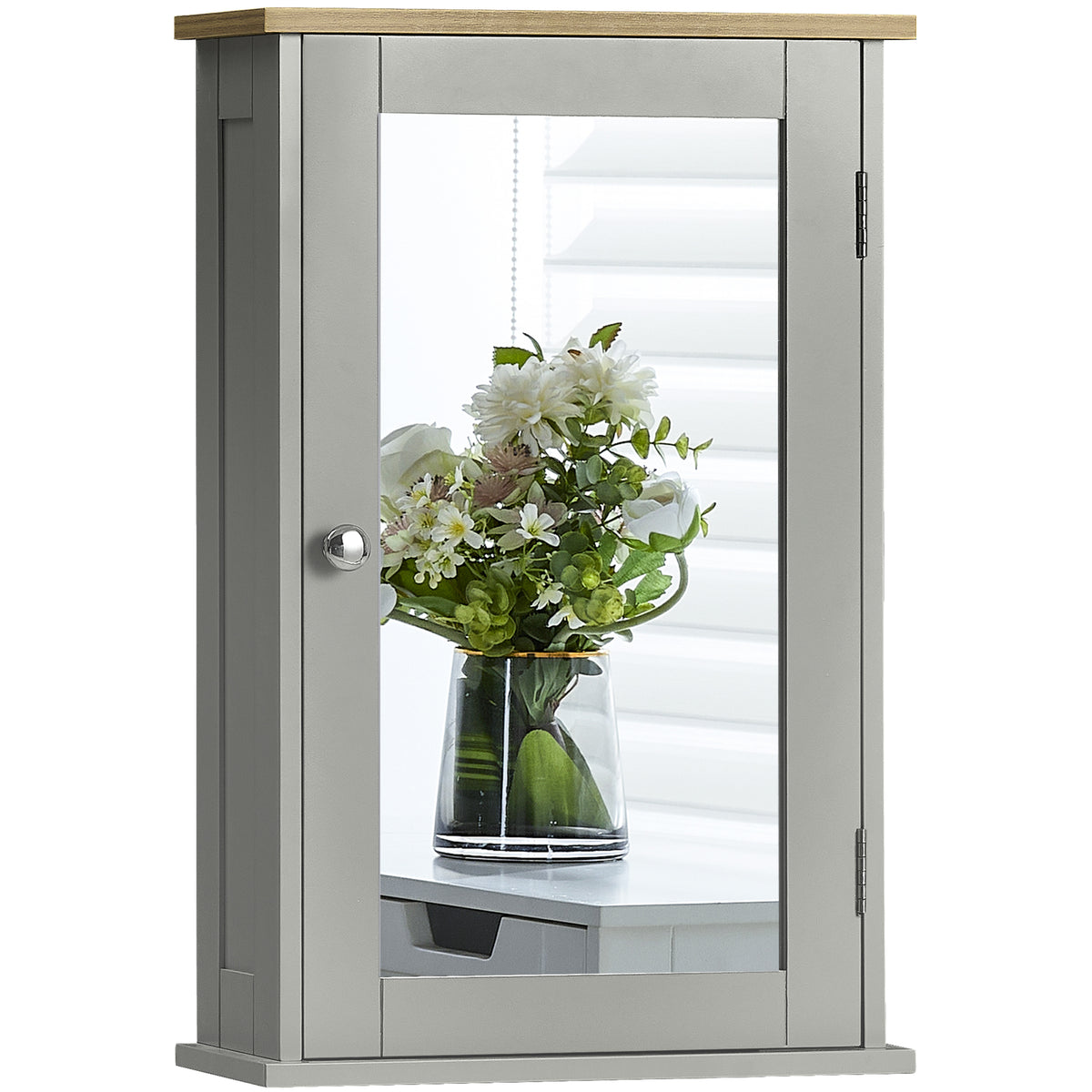 Priano 1-Door Mirrored Wall Cabinet, Grey & Oak