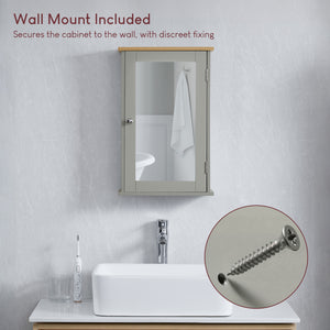 Priano 1-Door Mirrored Wall Cabinet, Grey & Oak