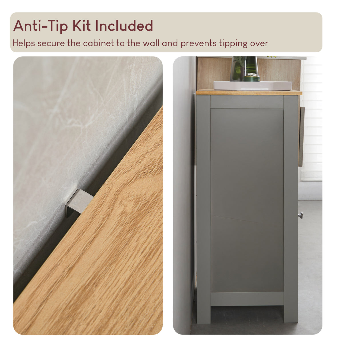 Priano 1-Door 1-Drawer Freestanding Cabinet, Grey & Oak