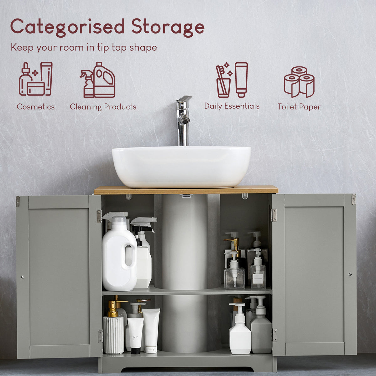 Priano 2-Door Under Sink Cabinet - Grey & Oak