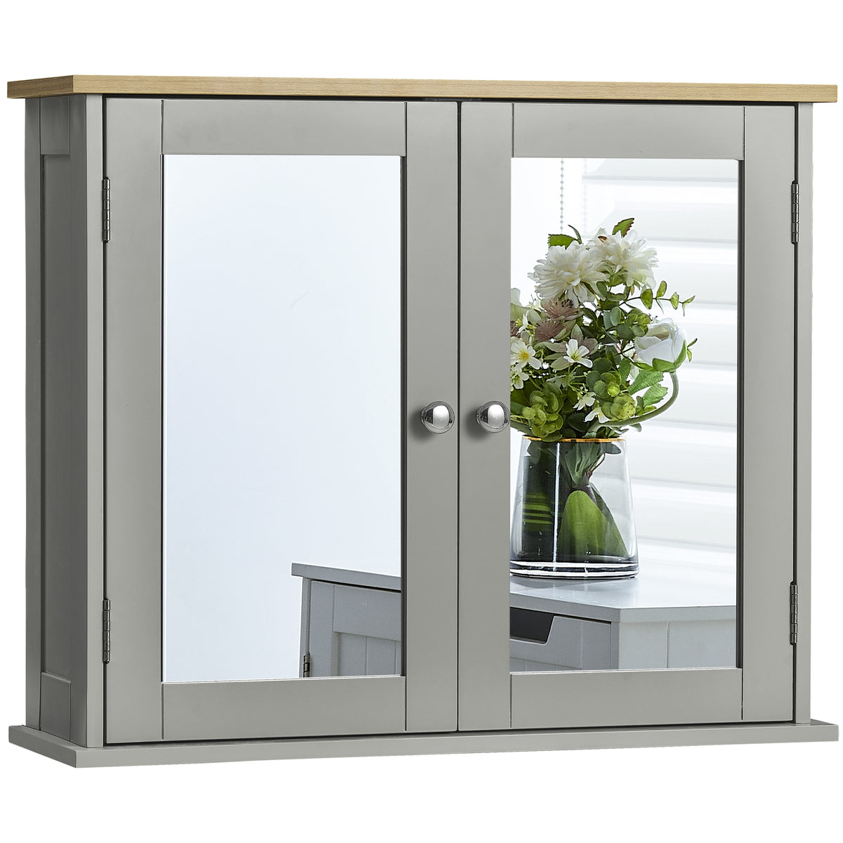 Priano 2-Door Mirrored Wall Cabinet - Grey & Oak