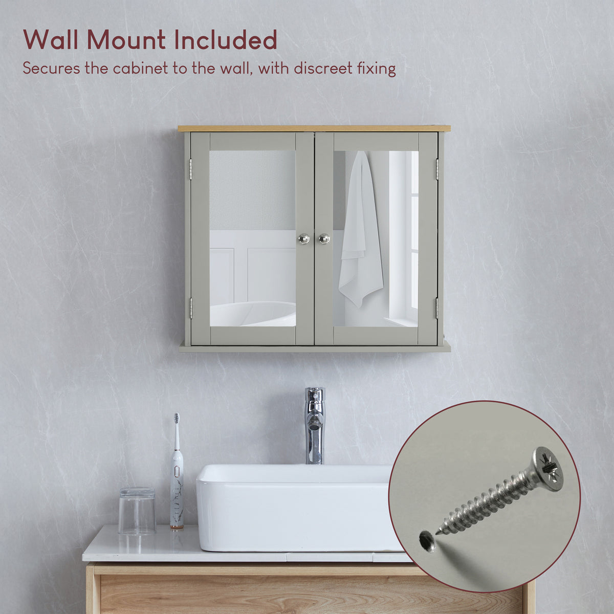 Priano 2-Door Mirrored Wall Cabinet - Grey & Oak
