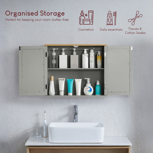 Priano 2-Door Mirrored Wall Cabinet - Grey & Oak