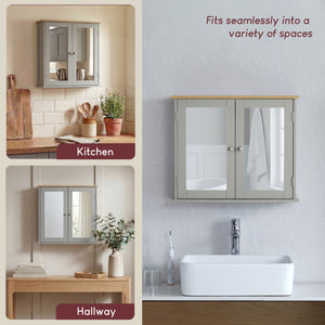 Priano 2-Door Mirrored Wall Cabinet - Grey & Oak
