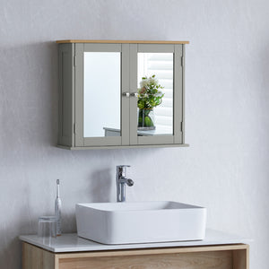 Priano 2-Door Mirrored Wall Cabinet - Grey & Oak