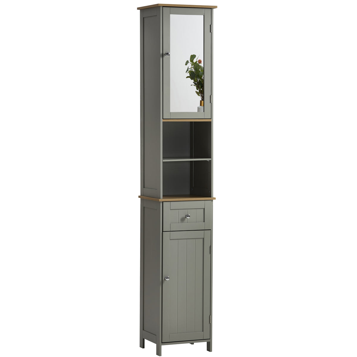 Priano 2-Door 1-Drawer Tall Cabinet With Mirror - Grey