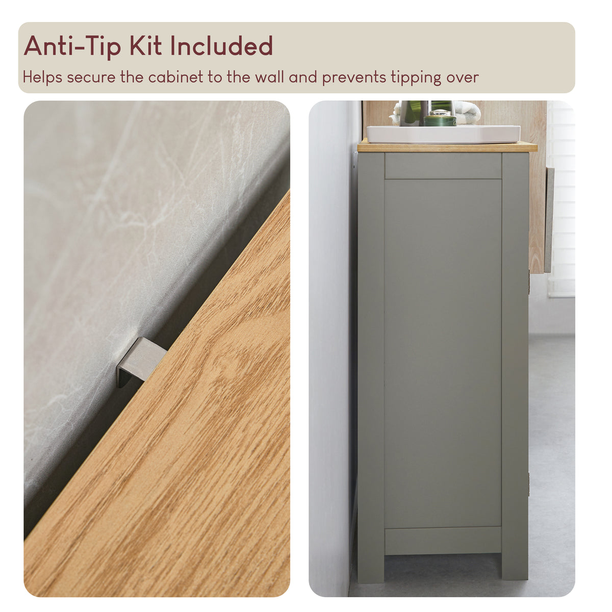 Priano 2-Drawer 2-Door Freestanding Cabinet - Grey & Oak