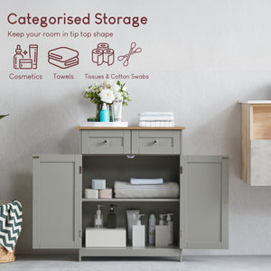 Priano 2-Drawer 2-Door Freestanding Cabinet - Grey & Oak