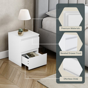 Denver 2 Drawer Bedside Table, White