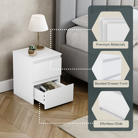 Denver 2 Drawer Bedside Table, White