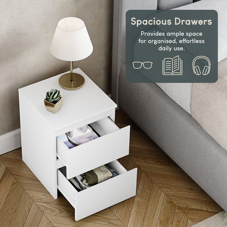 Denver 2 Drawer Bedside Table, White