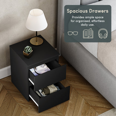 Denver 2 Drawer Bedside Table, Black