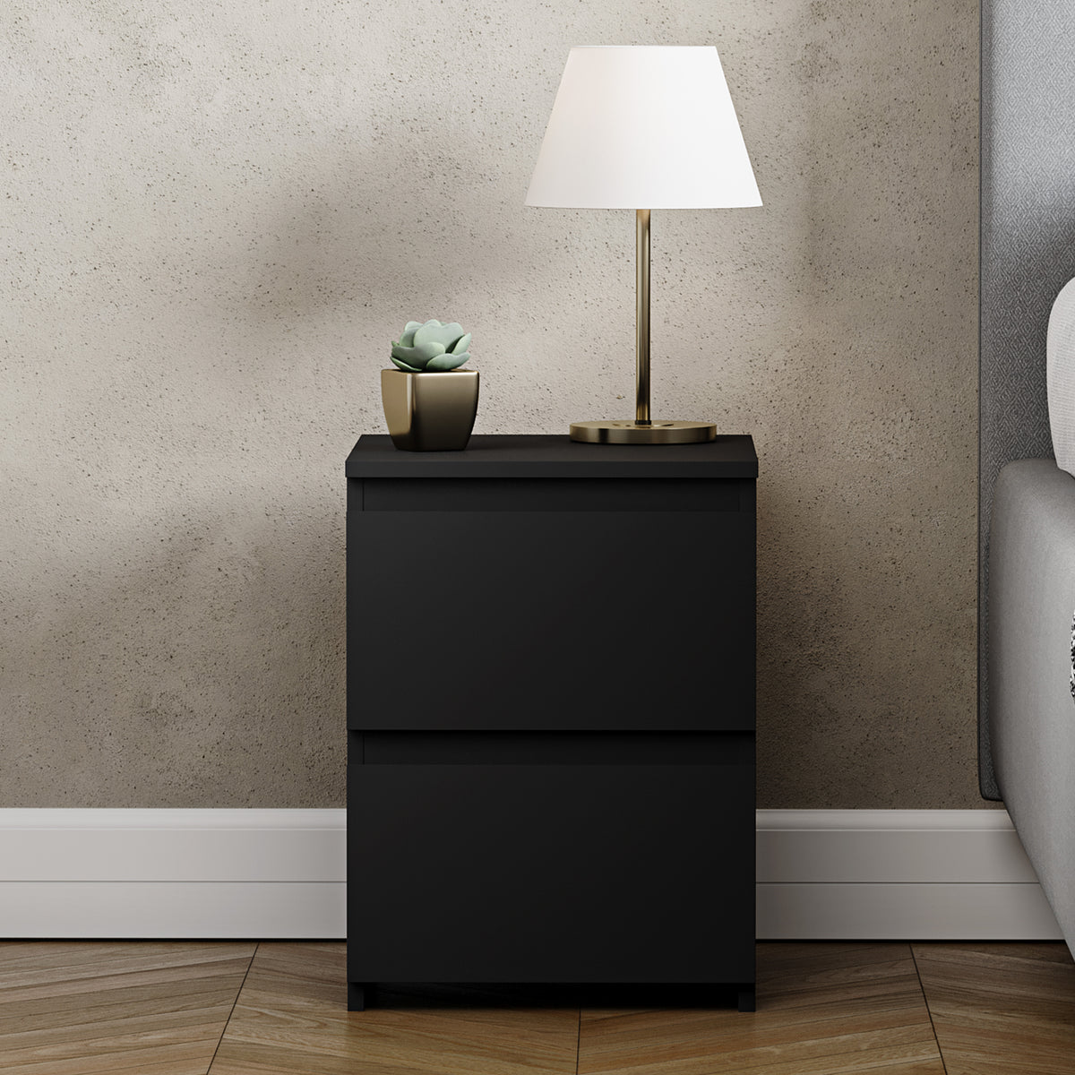 Denver 2 Drawer Bedside Table, Black