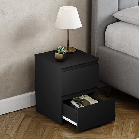 Denver 2 Drawer Bedside Table, Black