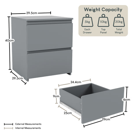 Denver Bedside Chest Table, Grey
