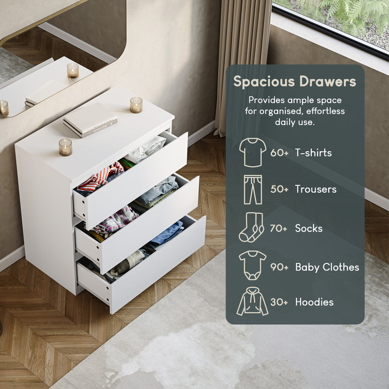 Denver 3-Drawer Chest, White | Home Discount Ltd